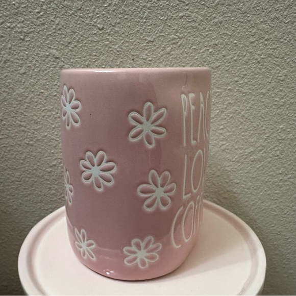 Rae Dunn Peace love coffee pink mug - Picture 2 of 3
